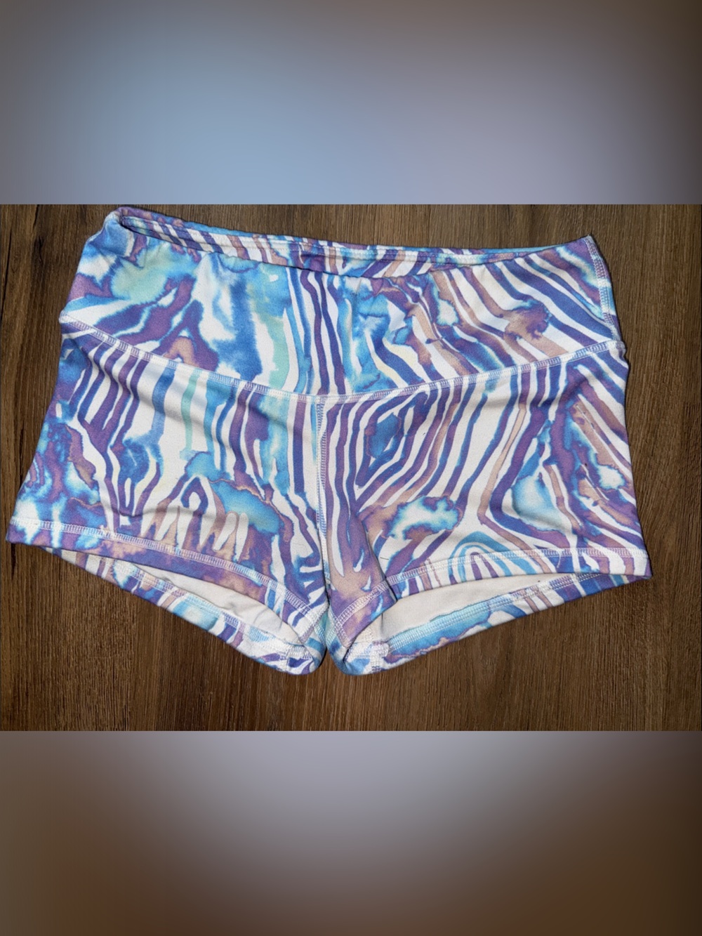 Fleo Women's Purple Blue White Abstract Zebra Bike Shorts
